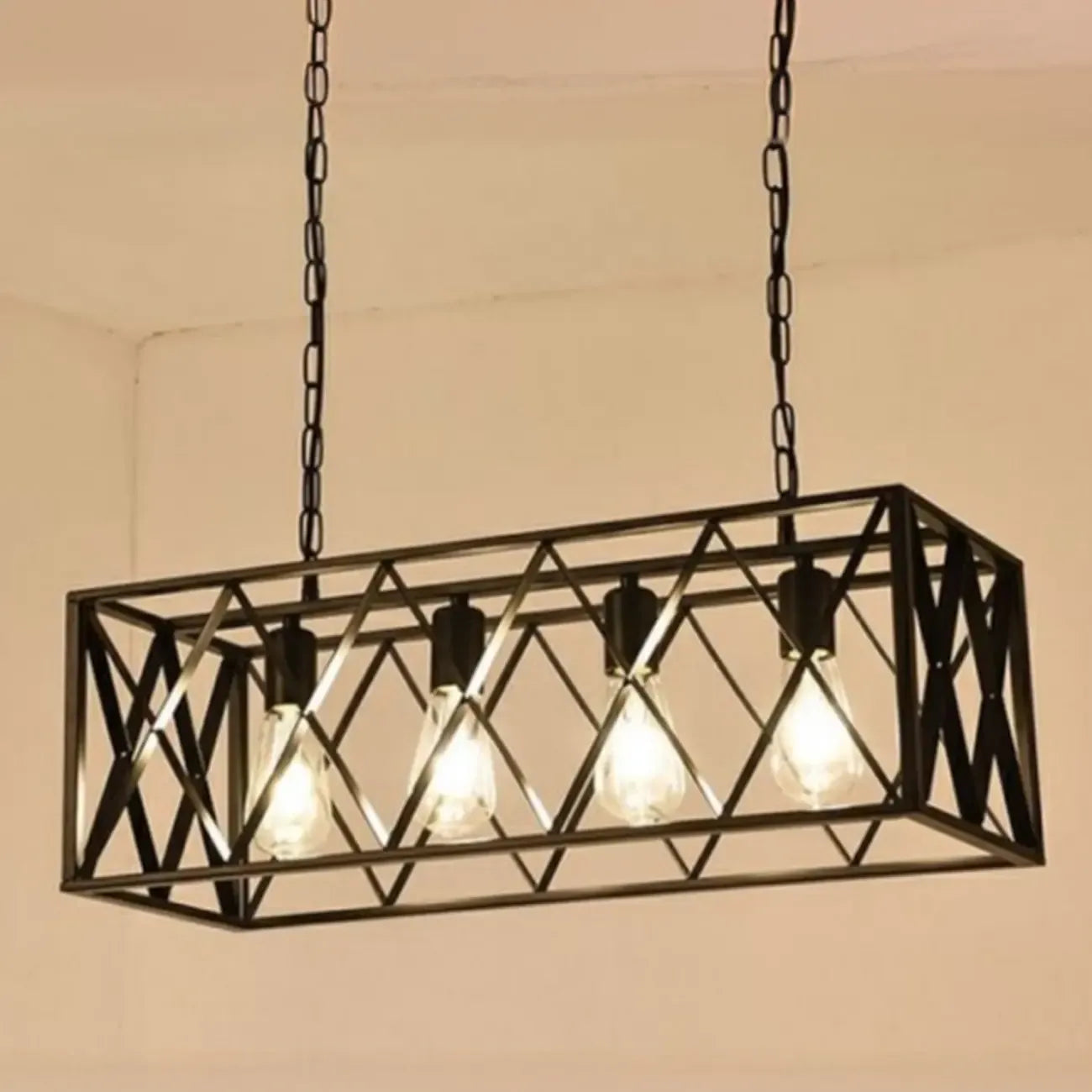 Suspension industrielle rectangulaire en métal réglable pour îlot de cuisine