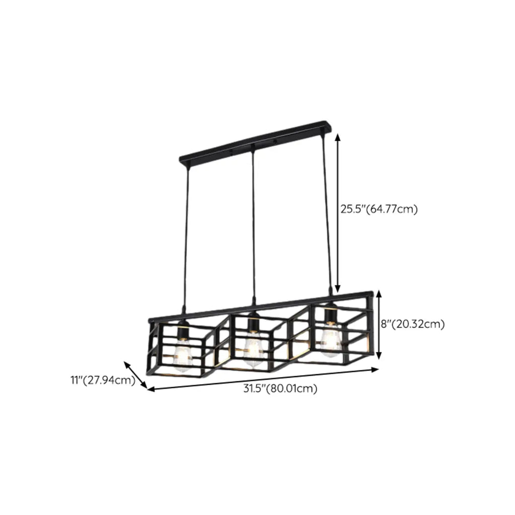 Suspension industrielle rectangulaire en métal réglable pour îlot de cuisine