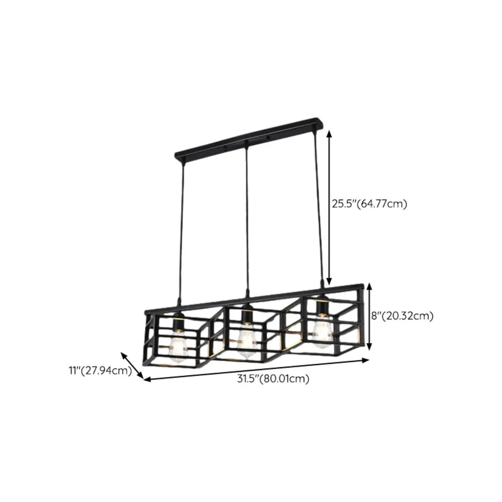 Suspension industrielle rectangulaire en métal réglable pour îlot de cuisine