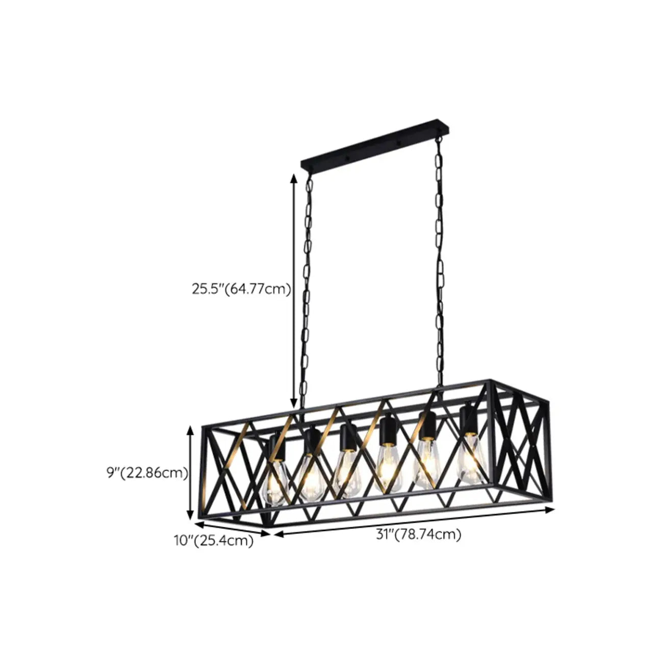 Suspension industrielle rectangulaire en métal réglable pour îlot de cuisine