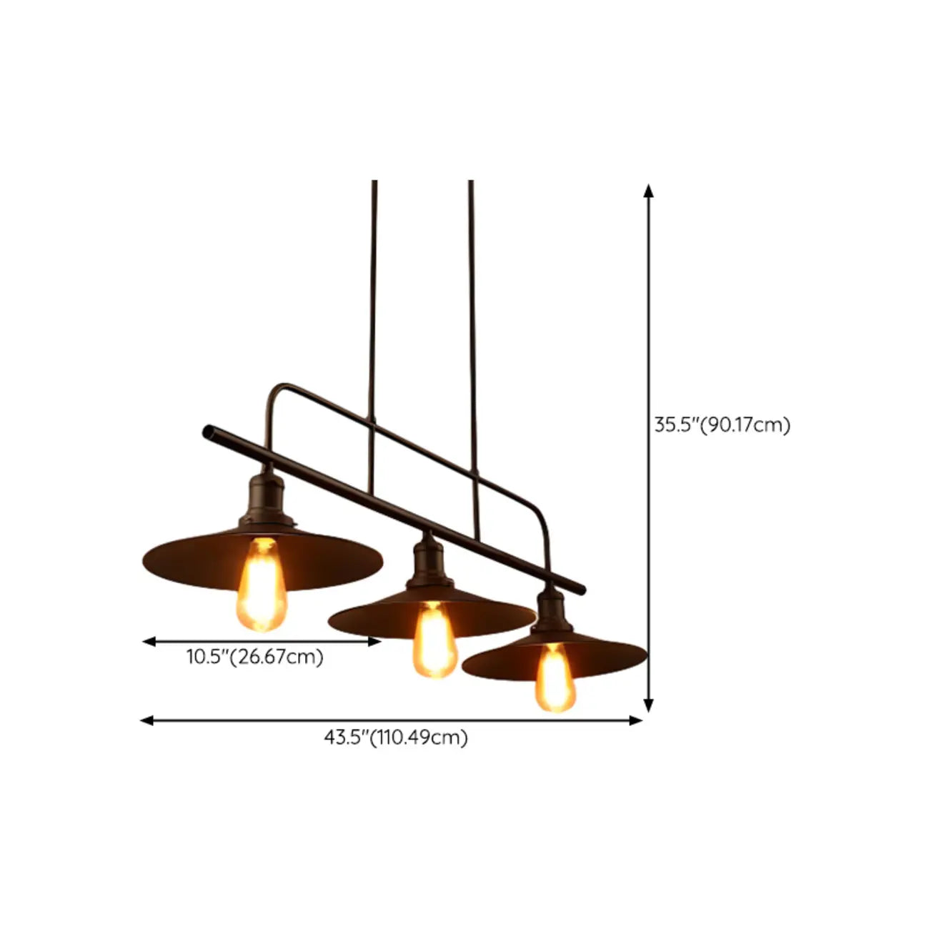 Suspension industrielle rectangulaire en métal réglable pour îlot de cuisine