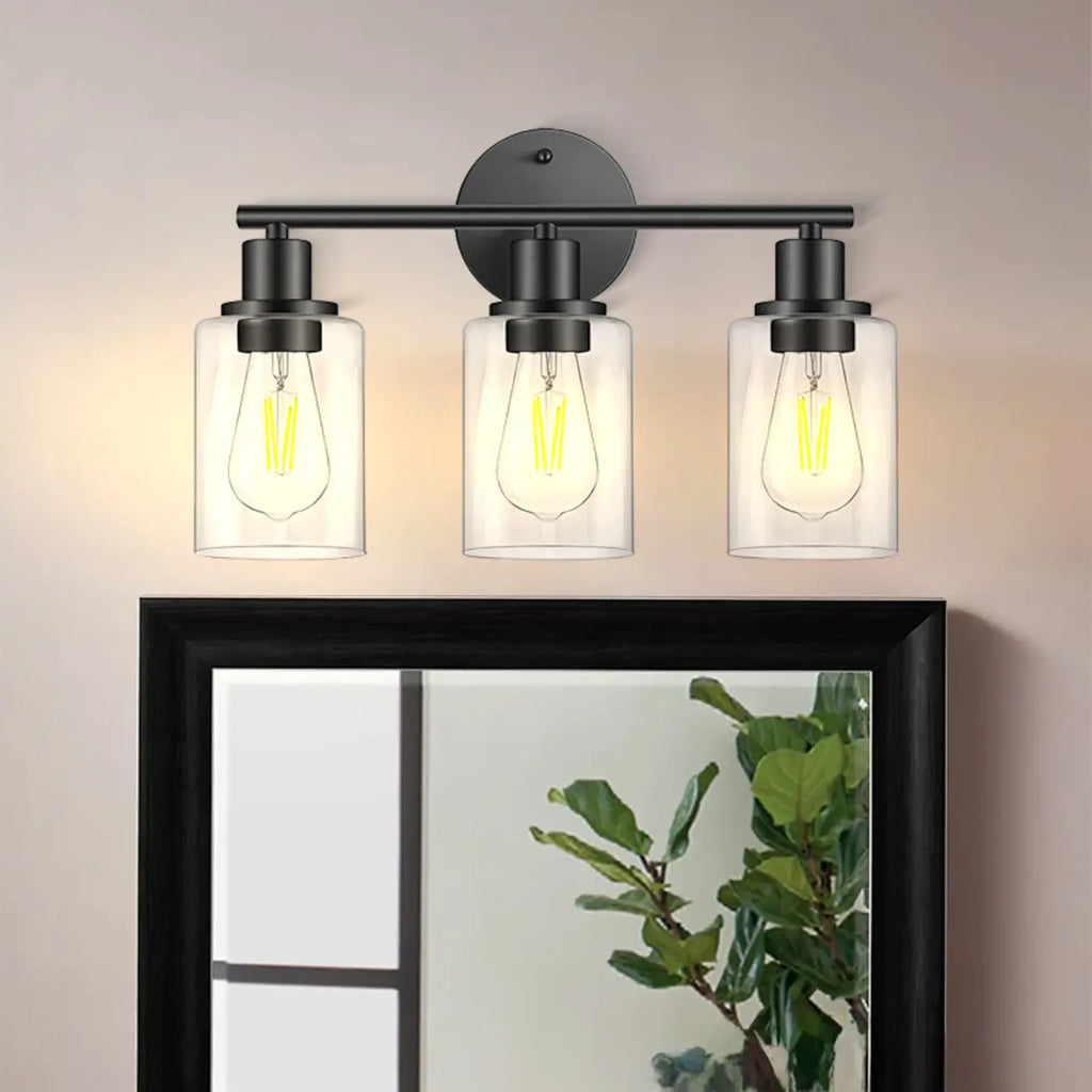 Applique murale cylindrique noire industrielle à 3 lumières pour salle de bain