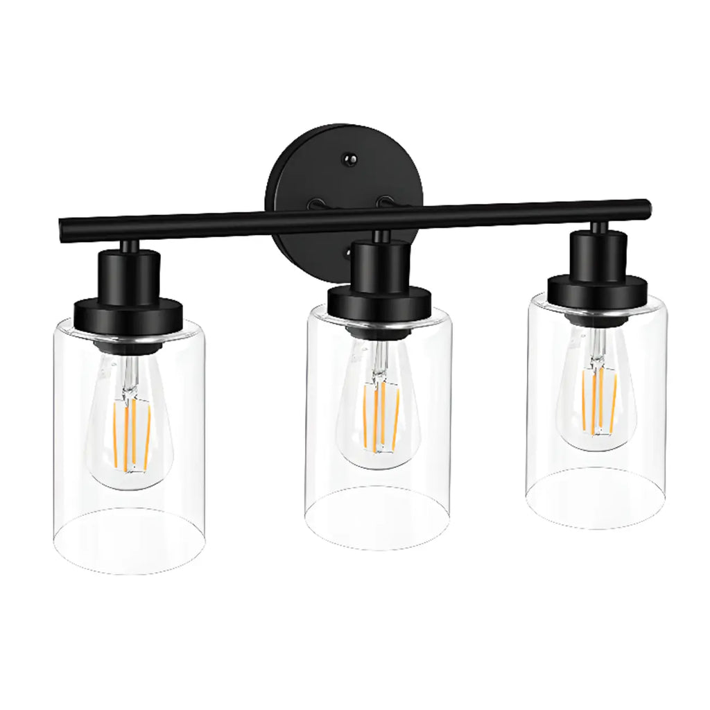Applique murale cylindrique noire industrielle à 3 lumières pour salle de bain
