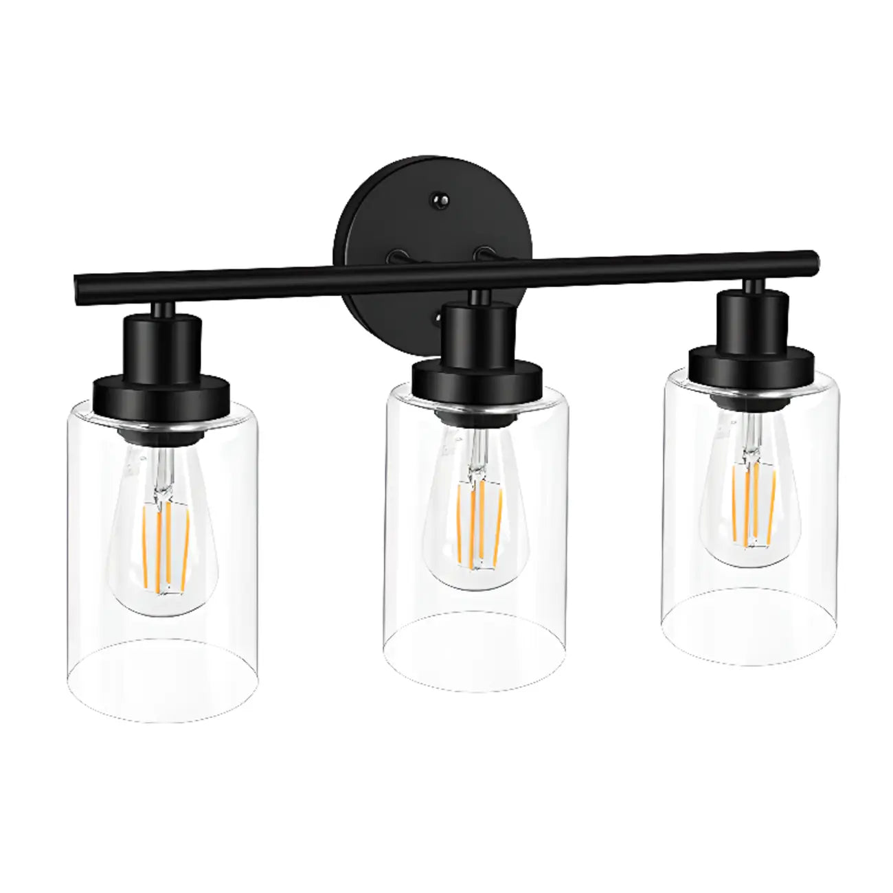 Applique murale cylindrique noire industrielle à 3 lumières pour salle de bain