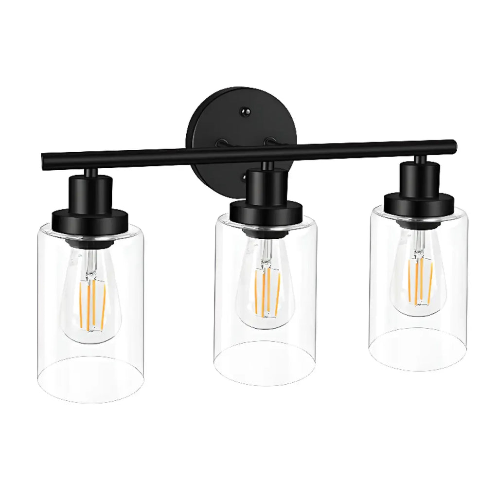 Applique murale cylindrique noire industrielle à 3 lumières pour salle de bain