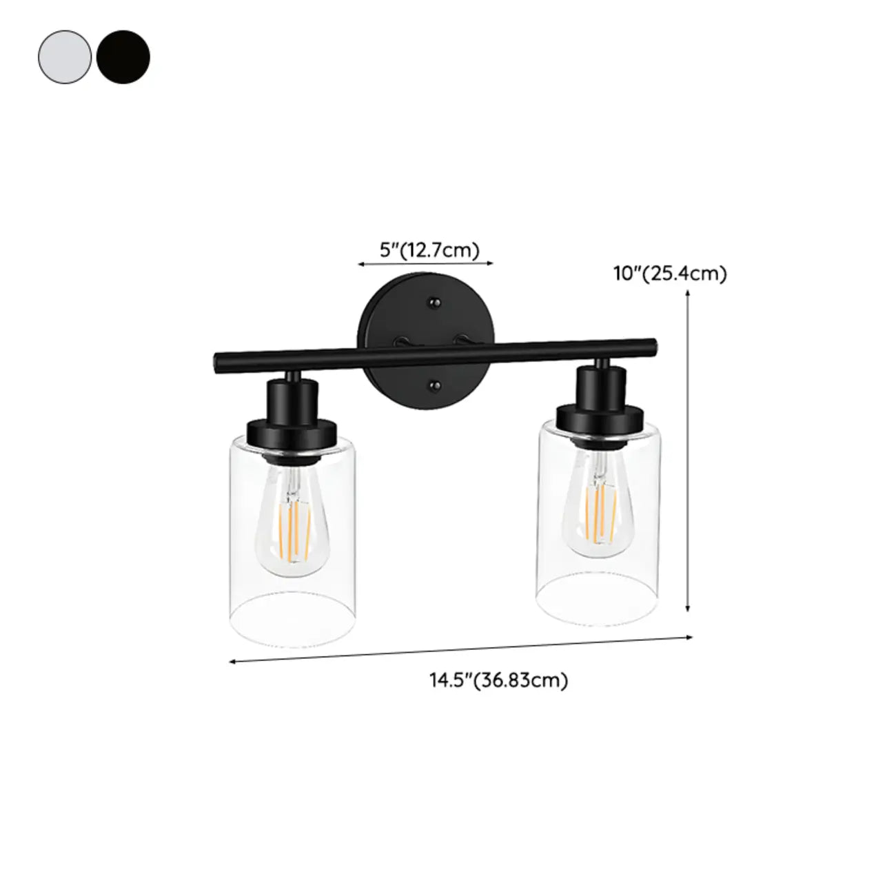 Applique murale cylindrique noire industrielle à 3 lumières pour salle de bain