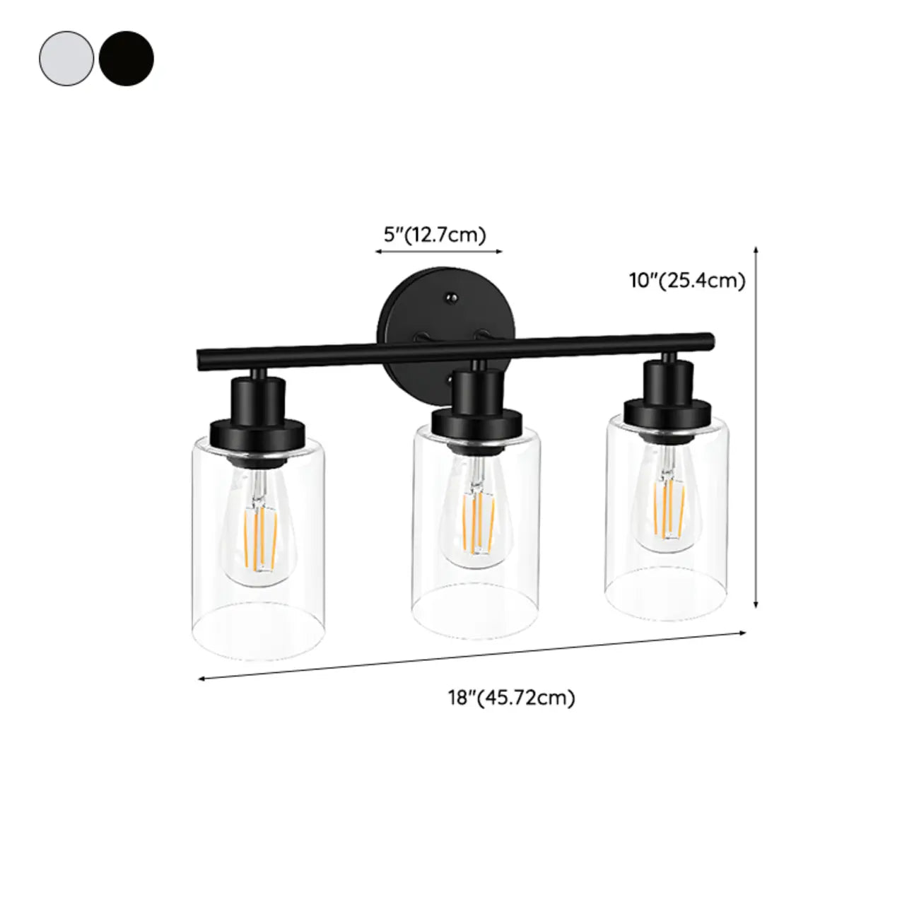 Applique murale cylindrique noire industrielle à 3 lumières pour salle de bain