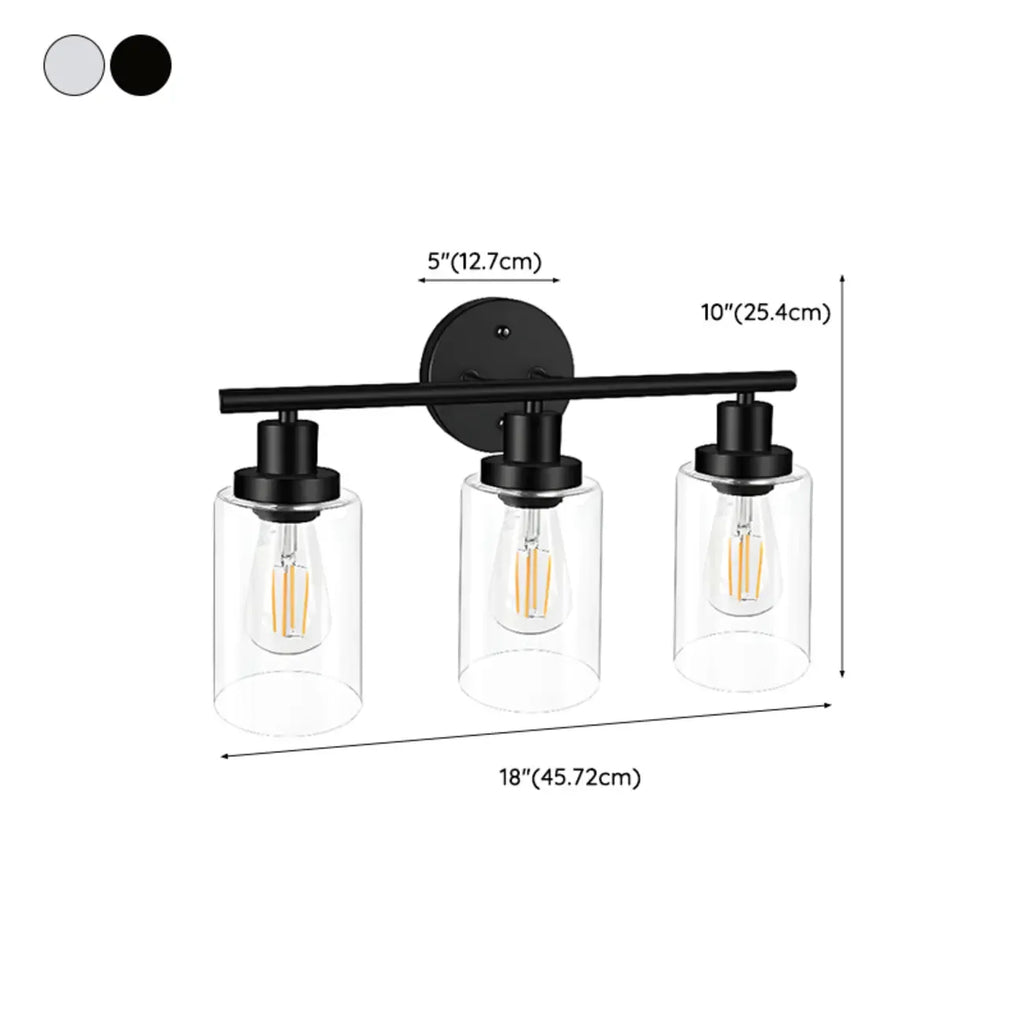 Applique murale cylindrique noire industrielle à 3 lumières pour salle de bain