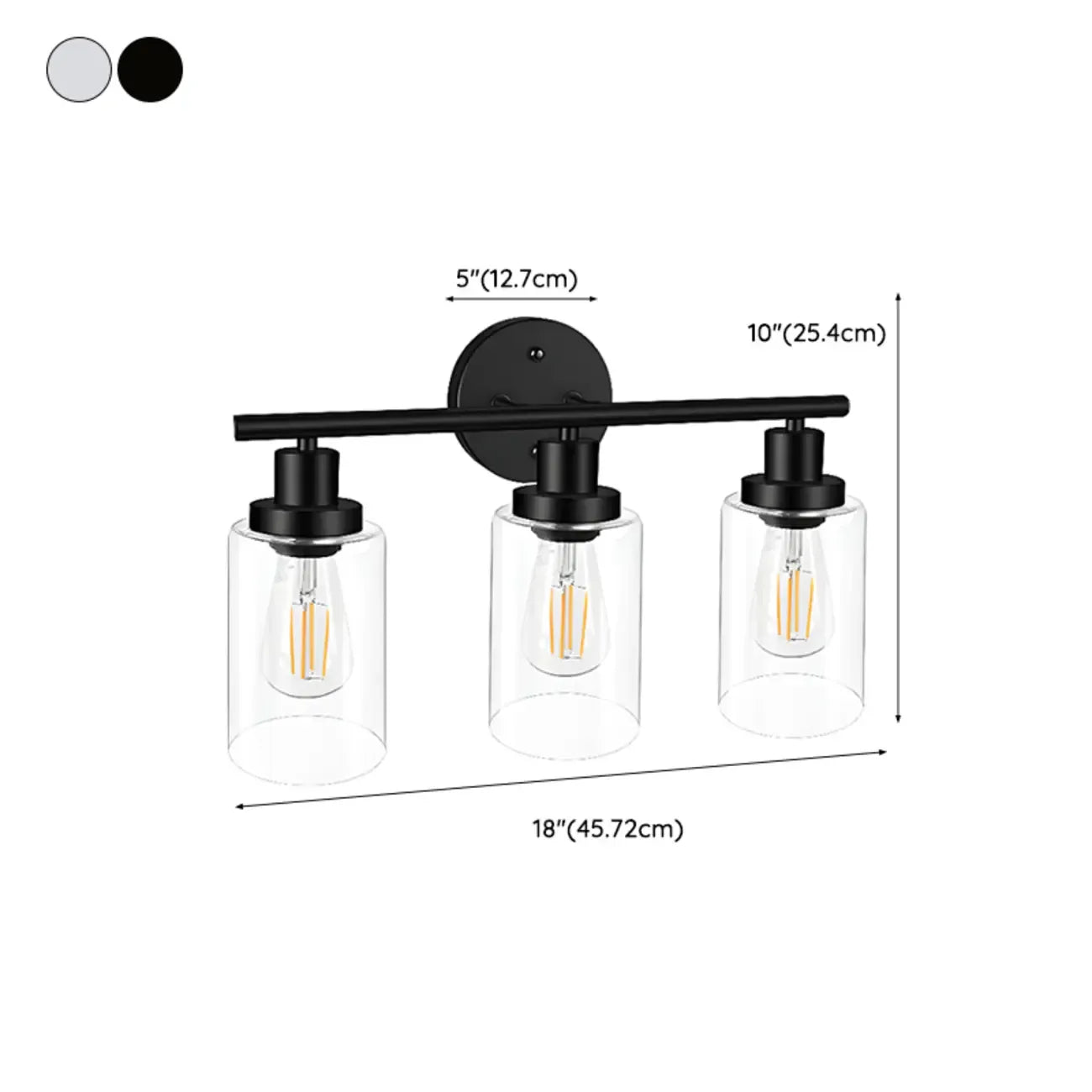Applique murale cylindrique noire industrielle à 3 lumières pour salle de bain