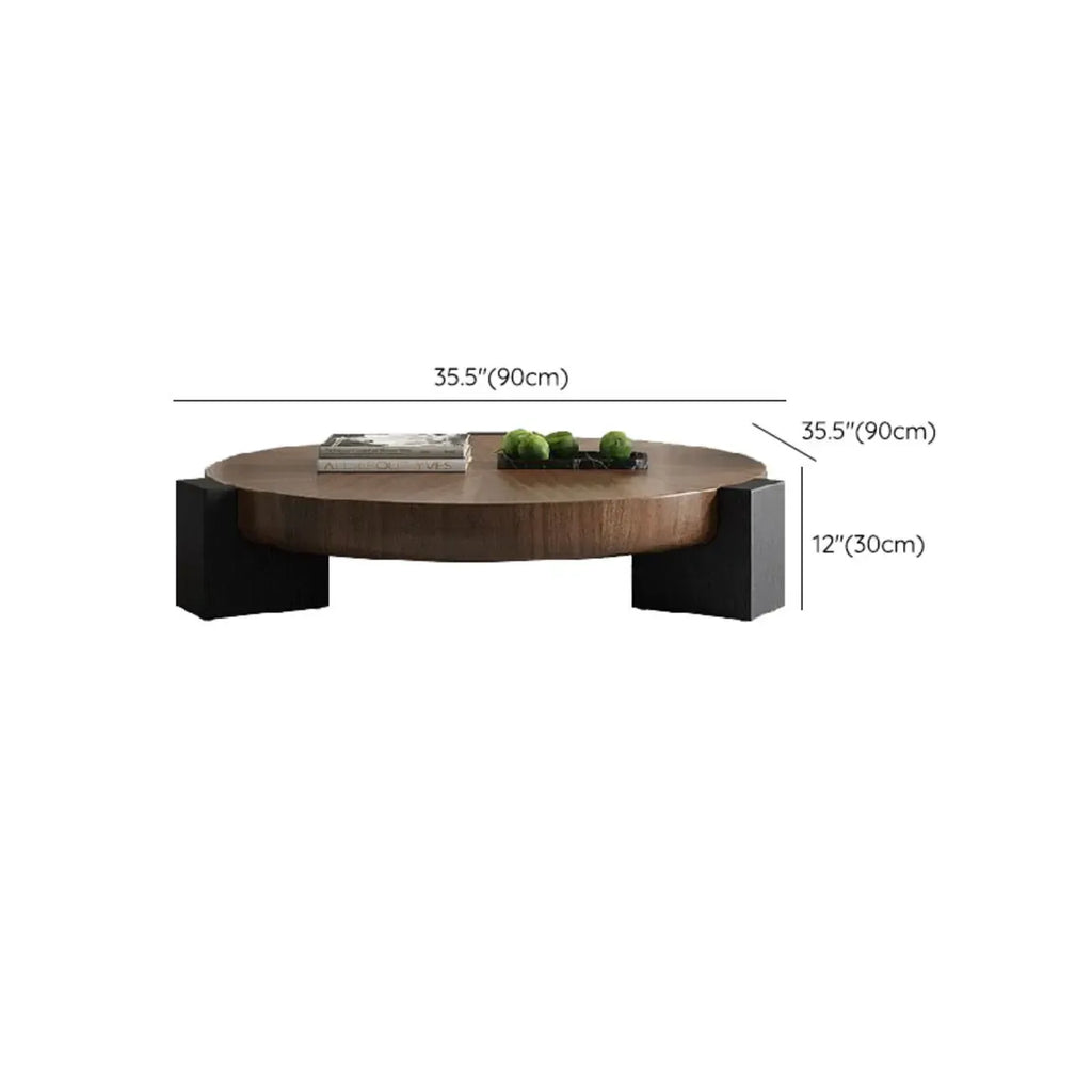 Table basse trépied ronde en bois noir et marron au style funky