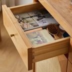 Meuble à chaussures bohème en bois et rotin arqué pour entrée