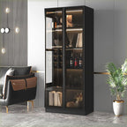 Grande armoire à vin moderne en bois noir avec portes vitrées
