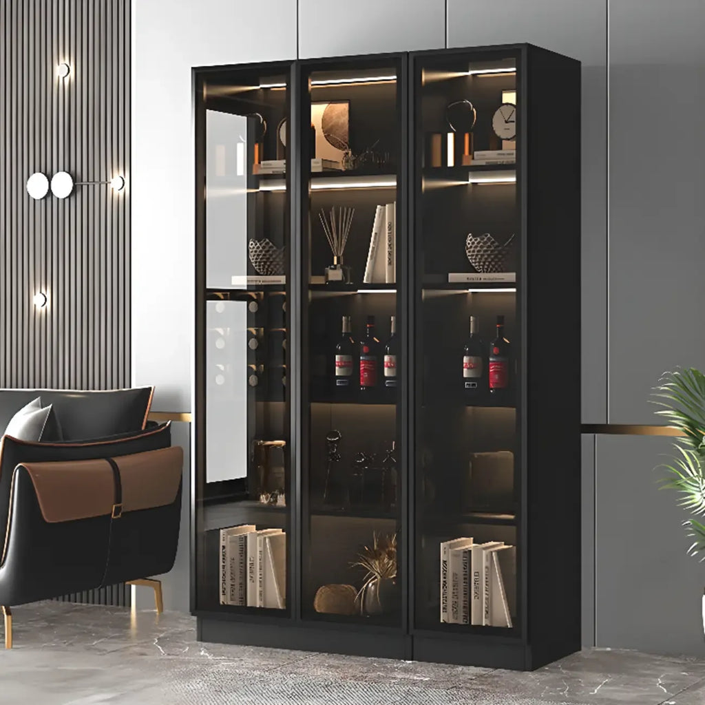 Grande armoire à vin moderne en bois noir avec portes vitrées