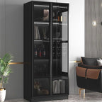 Grande armoire à vin moderne en bois noir avec portes vitrées