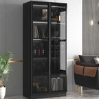 Grande armoire à vin moderne en bois noir avec portes vitrées