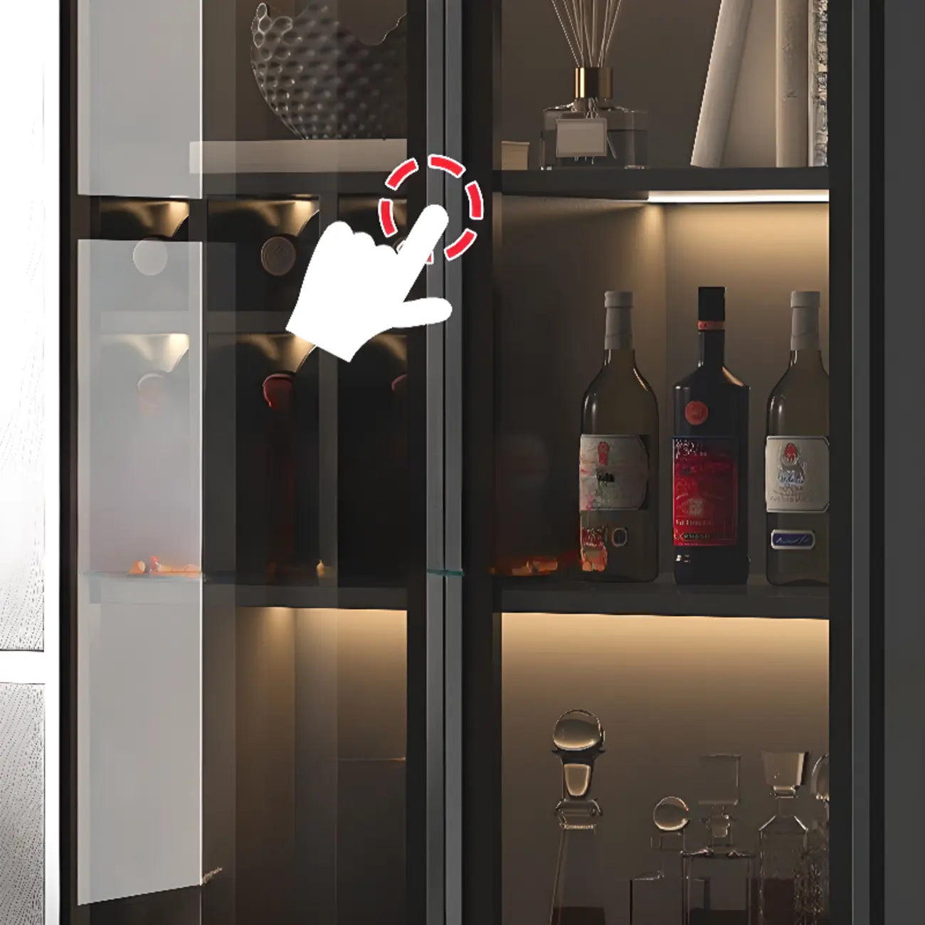 Grande armoire à vin moderne en bois noir avec portes vitrées