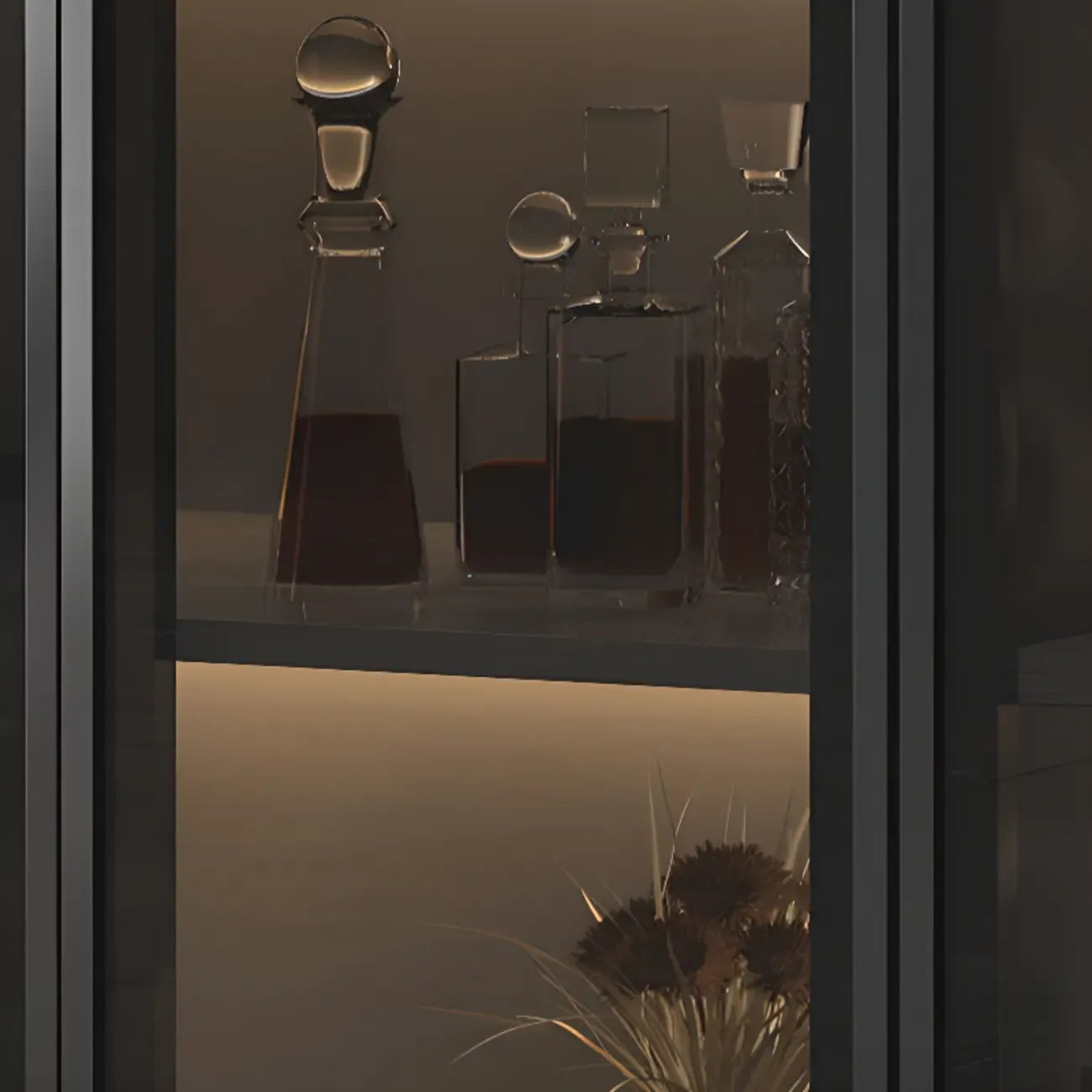Grande armoire à vin moderne en bois noir avec portes vitrées