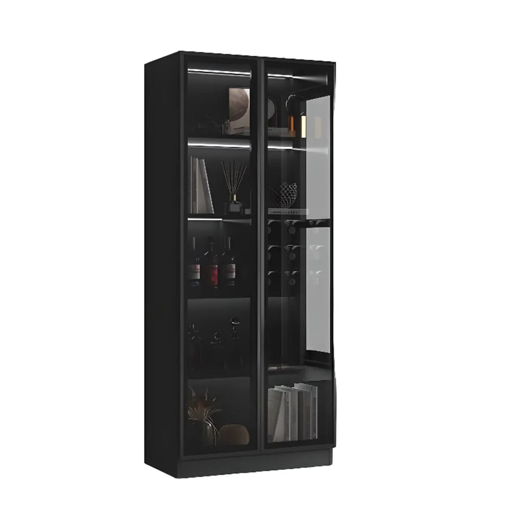 Grande armoire à vin moderne en bois noir avec portes vitrées