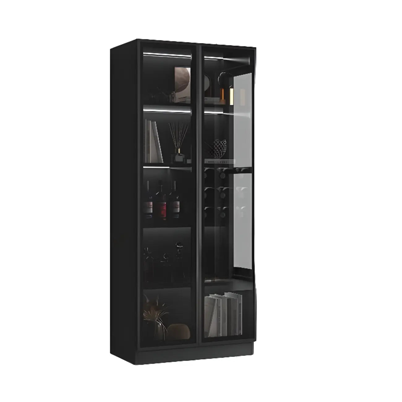 Grande armoire à vin moderne en bois noir avec portes vitrées