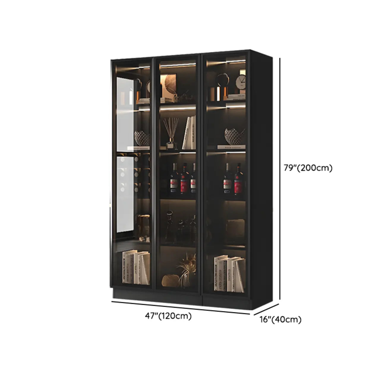 Grande armoire à vin moderne en bois noir avec portes vitrées