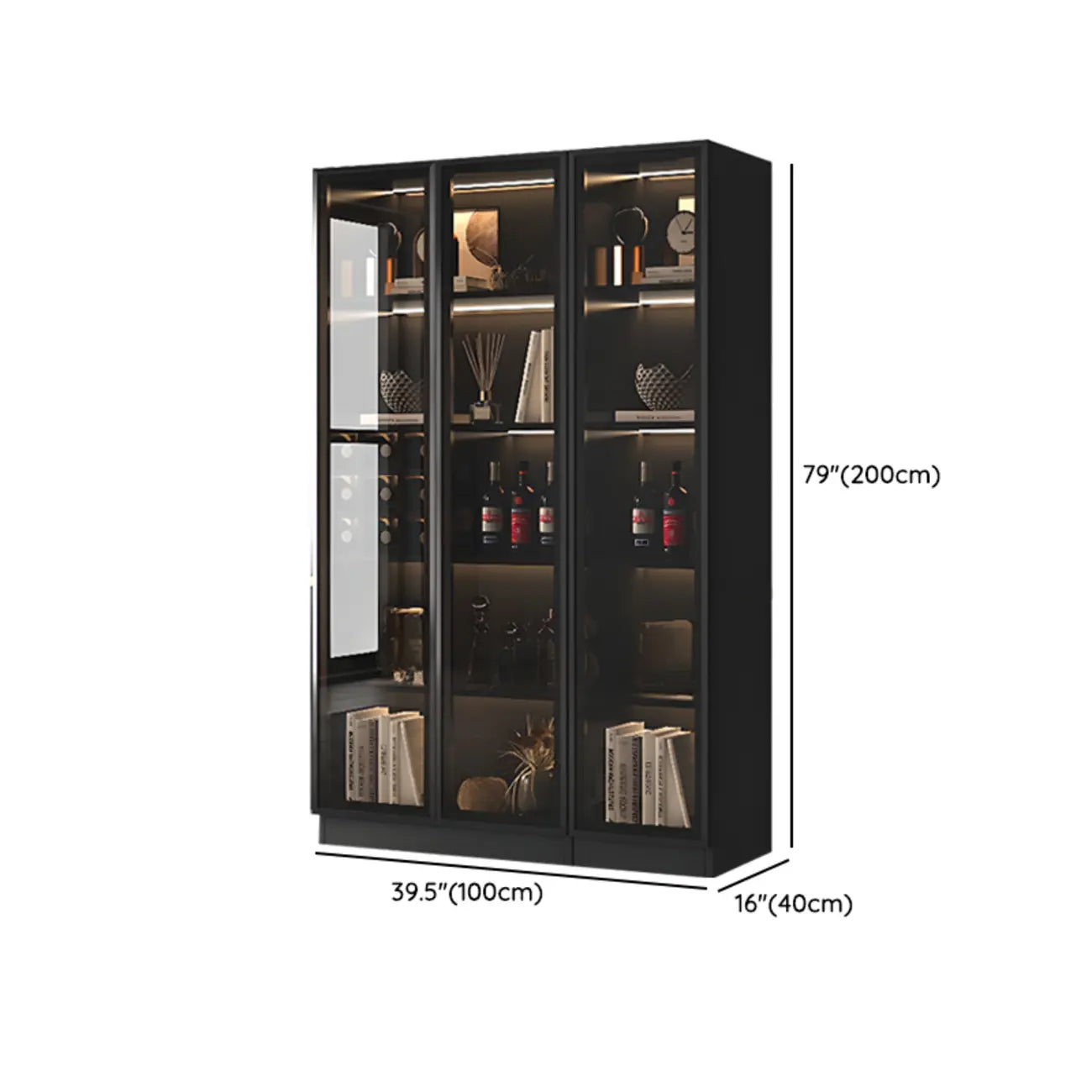 Grande armoire à vin moderne en bois noir avec portes vitrées