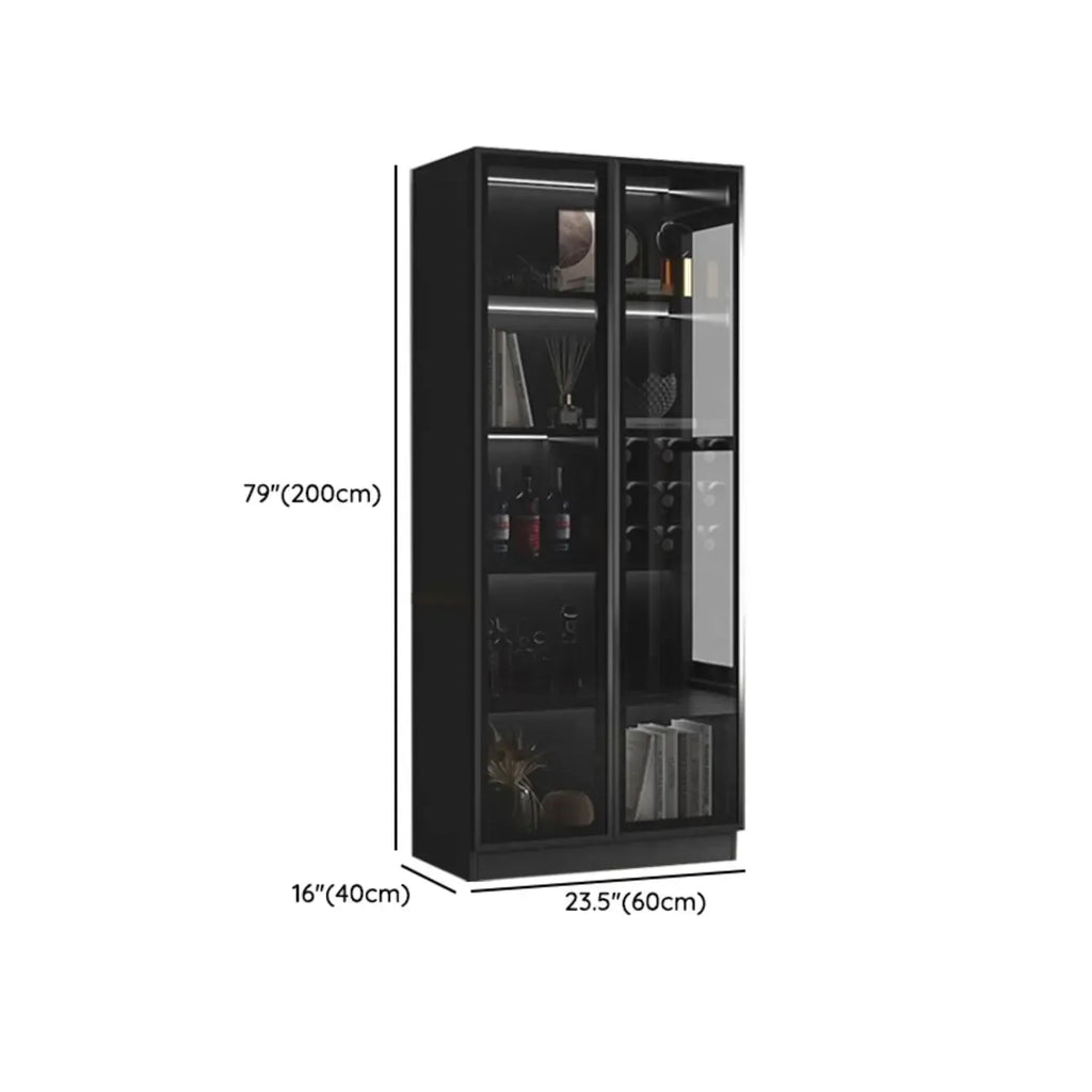 Grande armoire à vin moderne en bois noir avec portes vitrées