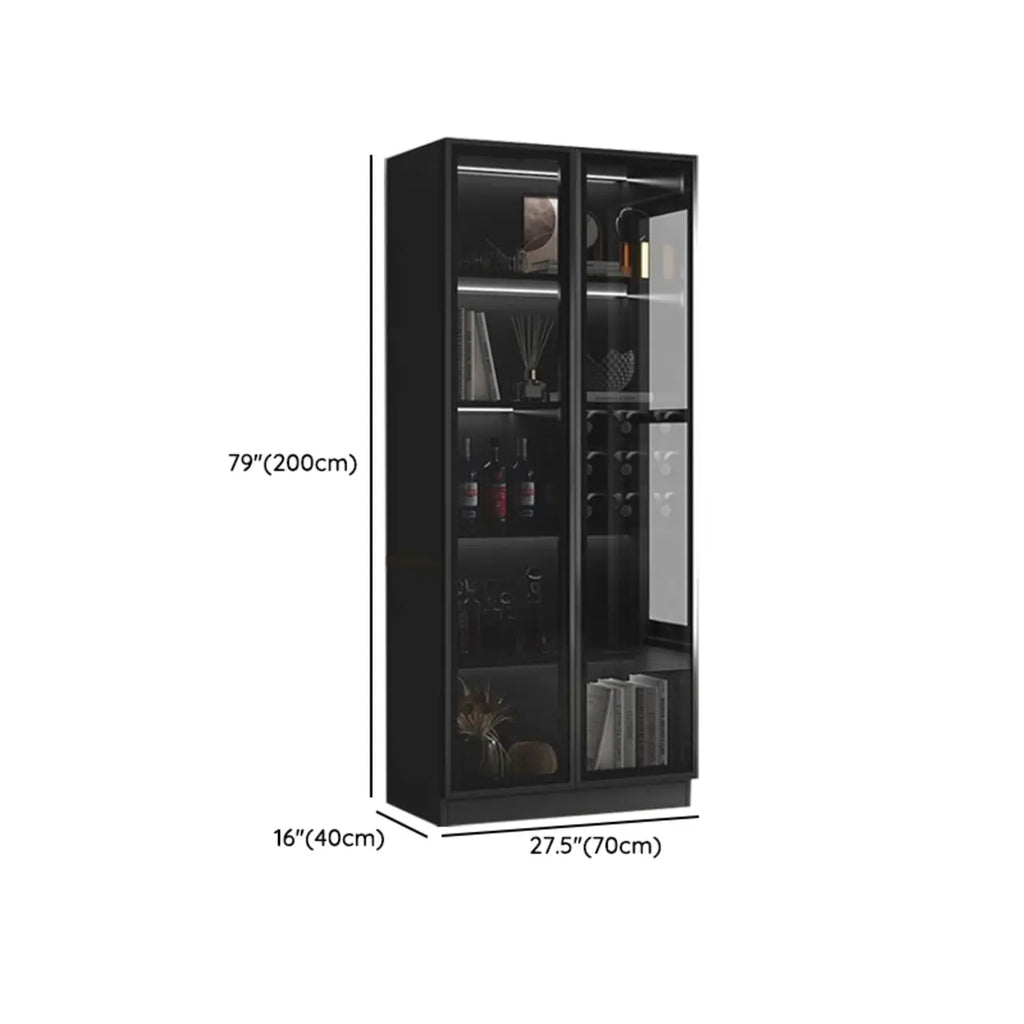 Grande armoire à vin moderne en bois noir avec portes vitrées