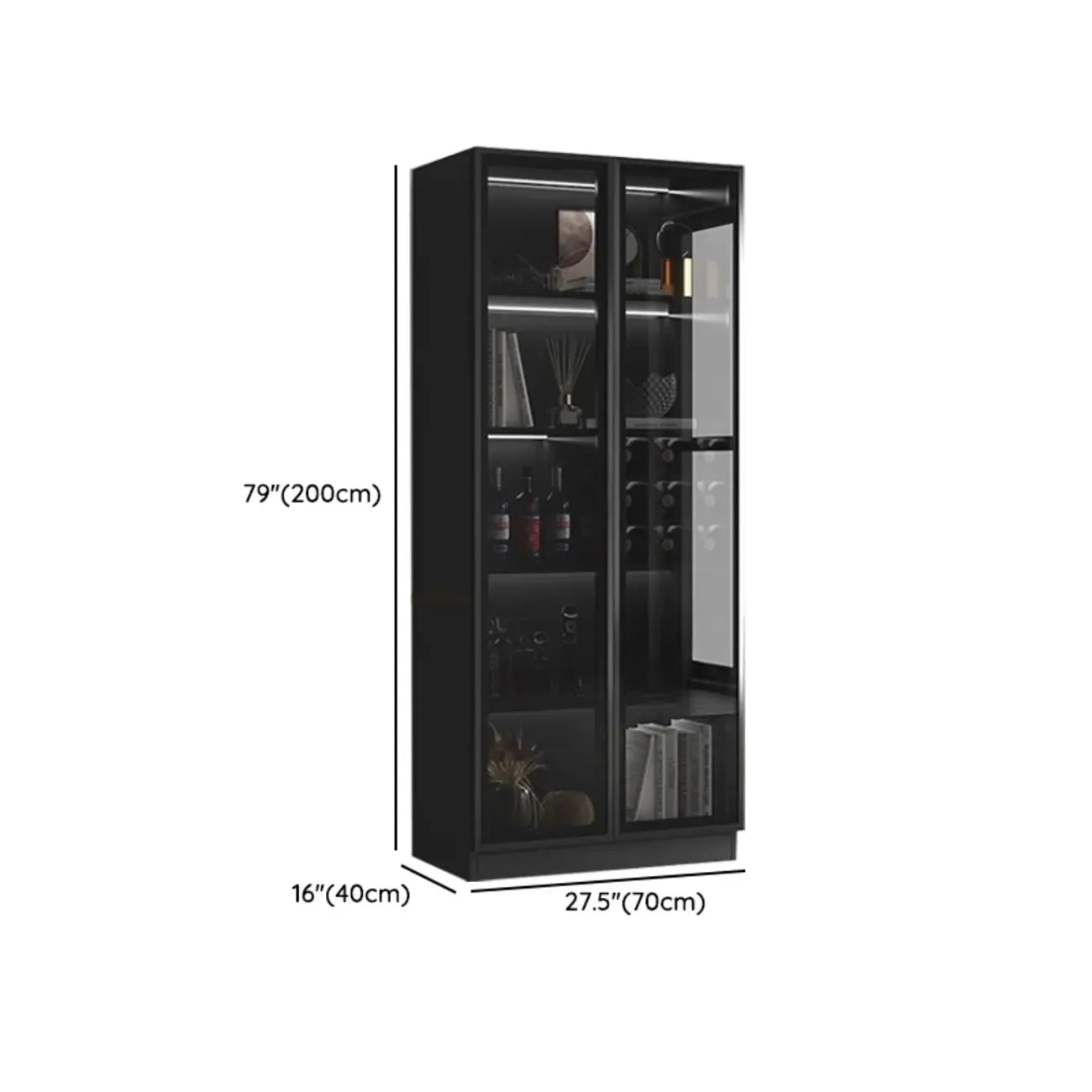 Grande armoire à vin moderne en bois noir avec portes vitrées