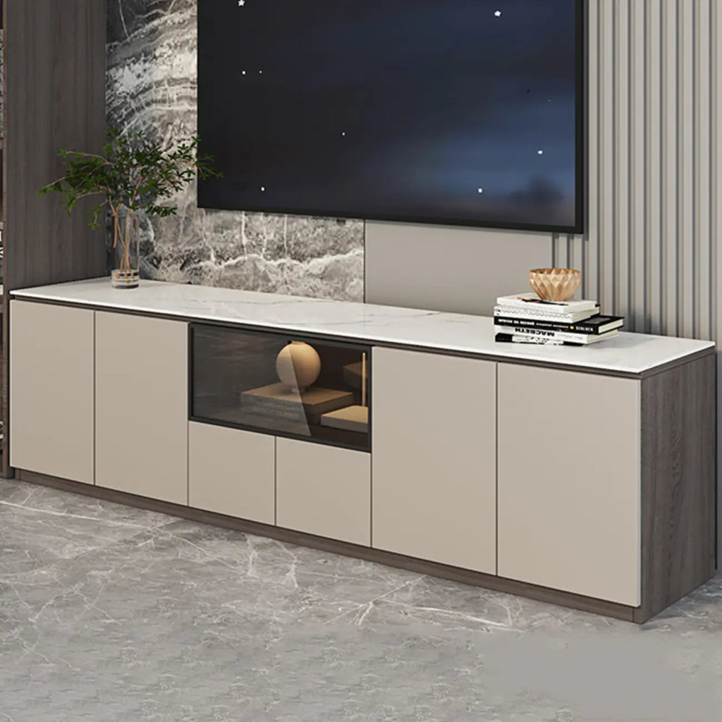 Mobile TV a cassetti lungo in pietra grigio scuro 94 con luci LED