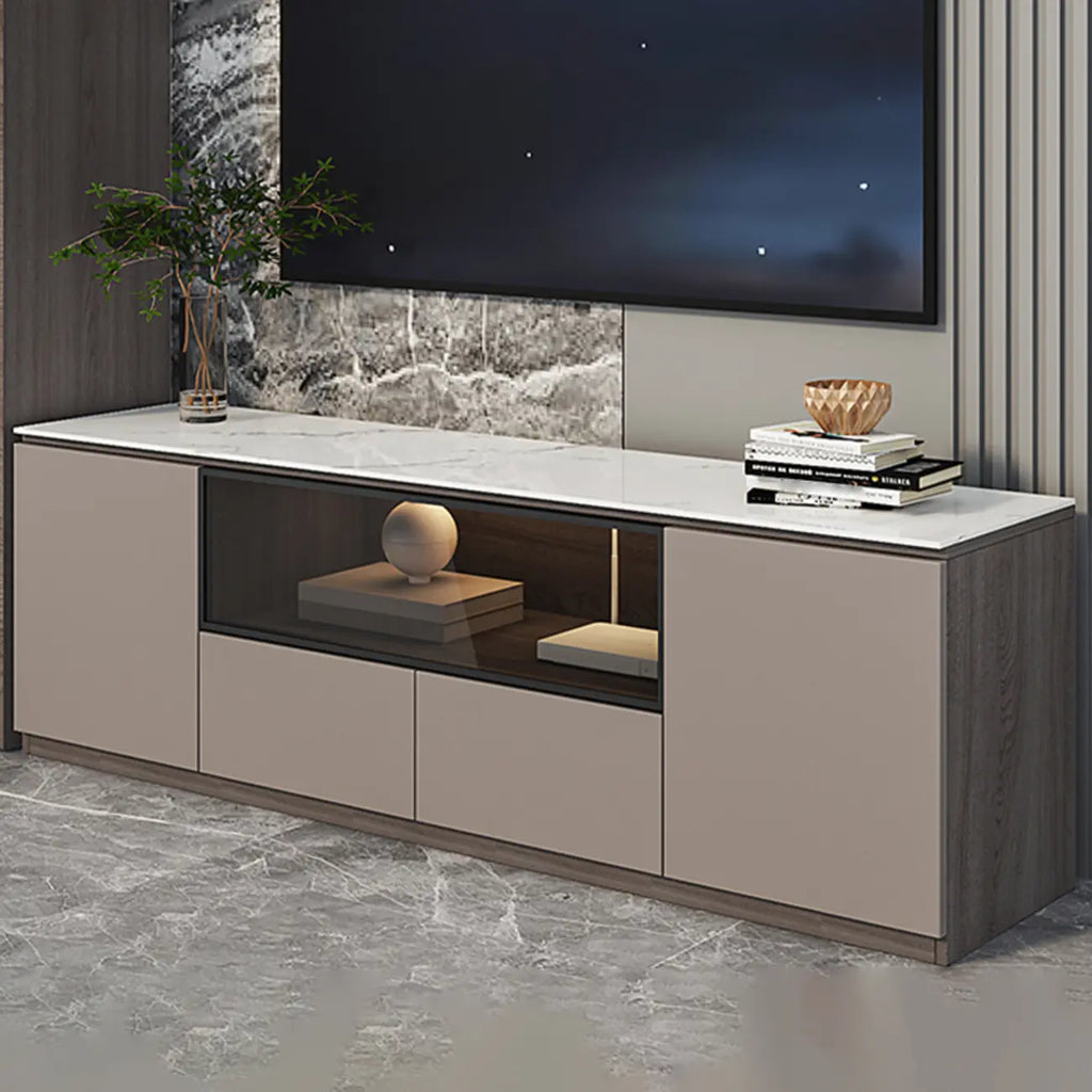 Mobile TV a cassetti lungo in pietra grigio scuro 94 con luci LED