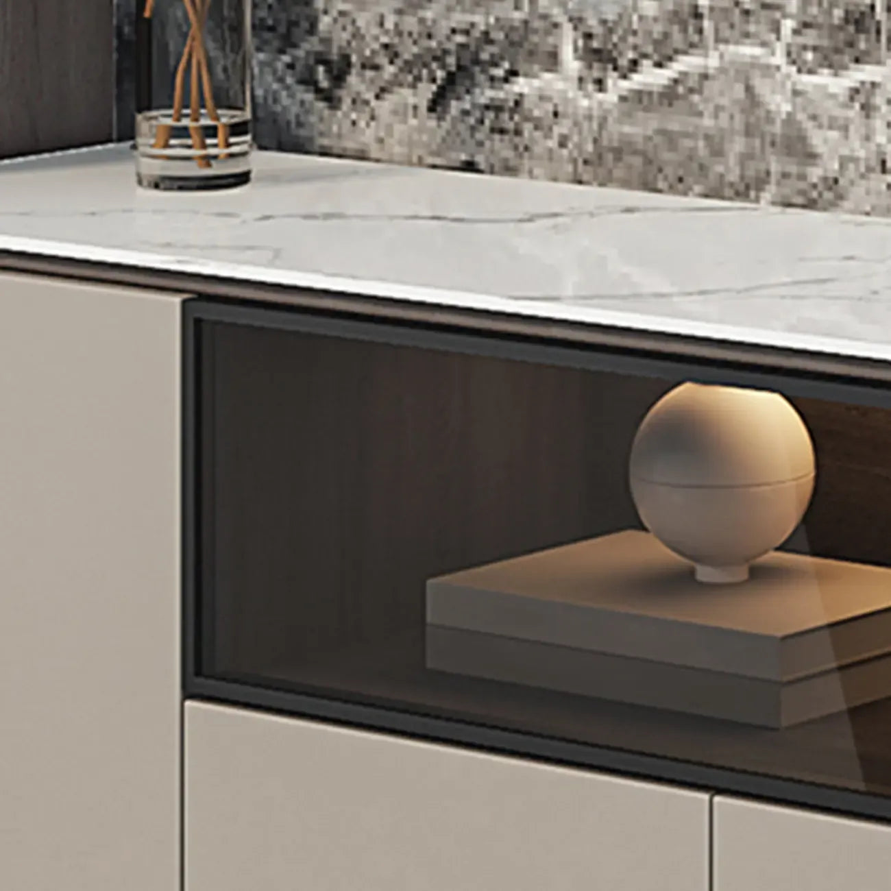Mobile TV a cassetti lungo in pietra grigio scuro 94 con luci LED