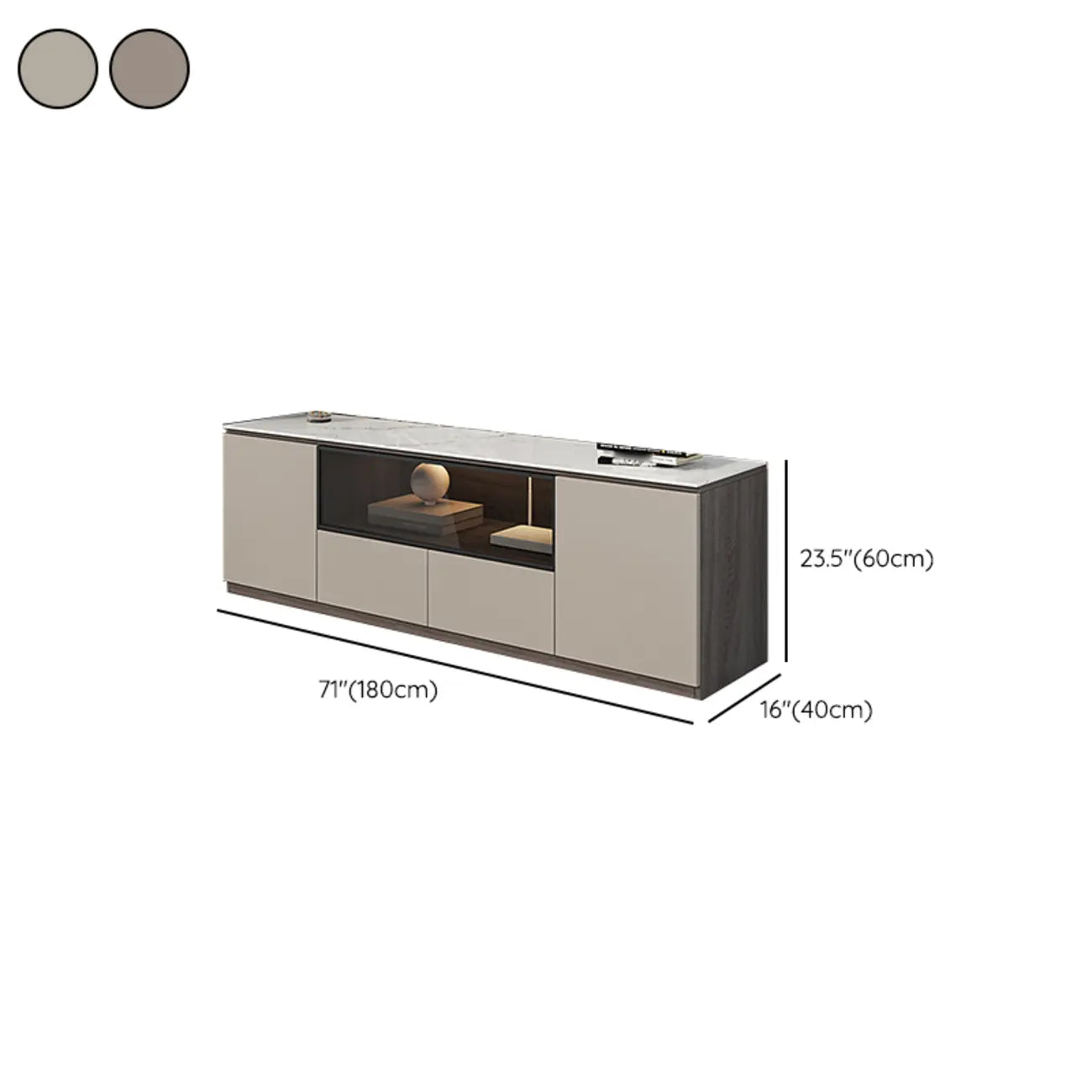 Mobile TV a cassetti lungo in pietra grigio scuro 94 con luci LED