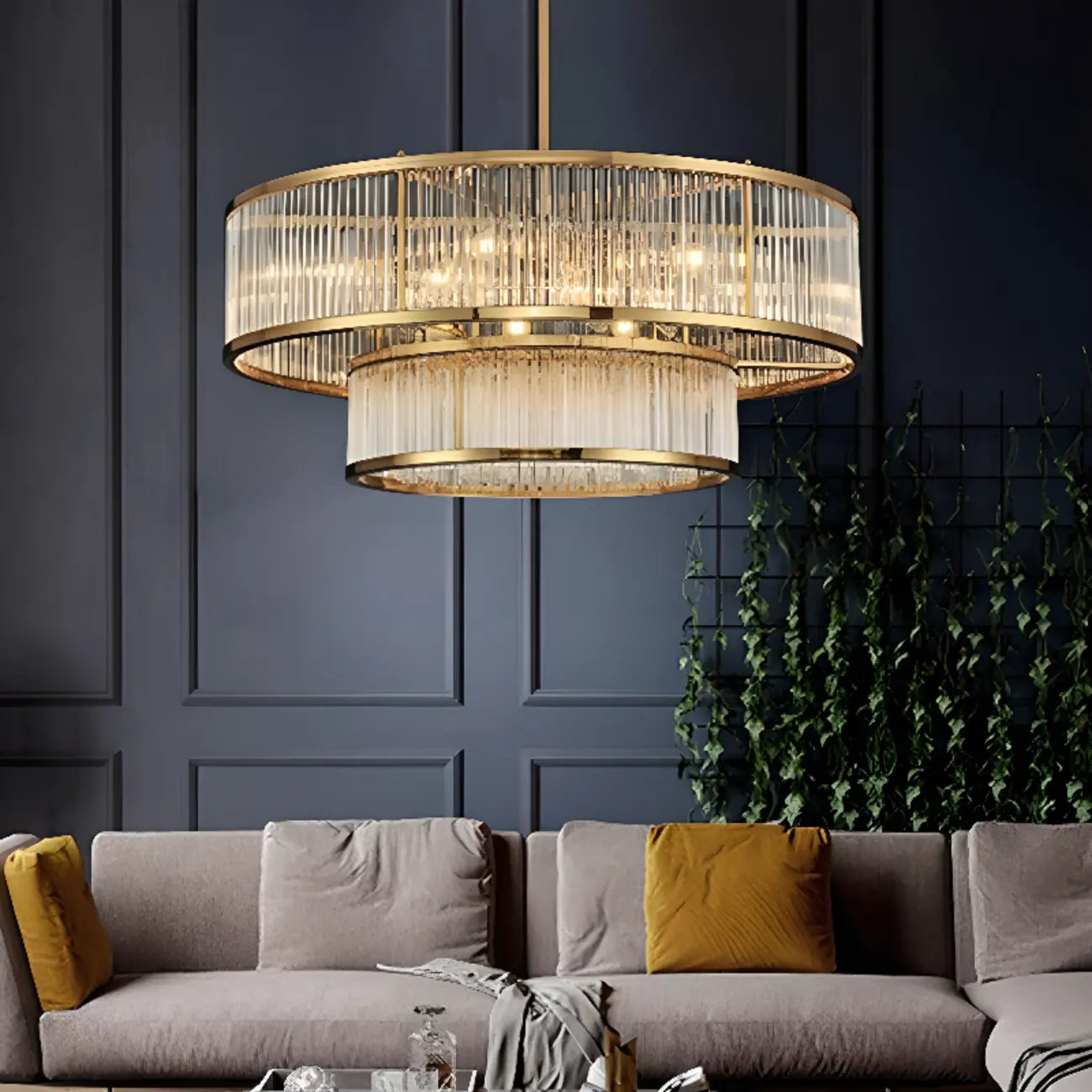 Lustre Glamorous Circle à 2 niveaux en cristal