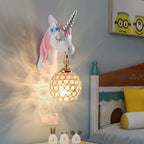 Applique murale licorne pour enfant avec globe en cristal pour chambre à coucher