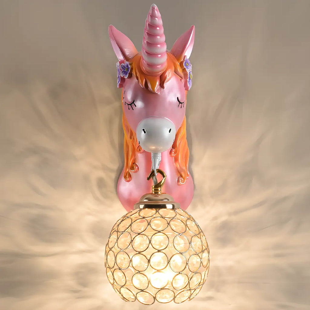 Applique murale licorne pour enfant avec globe en cristal pour chambre à coucher
