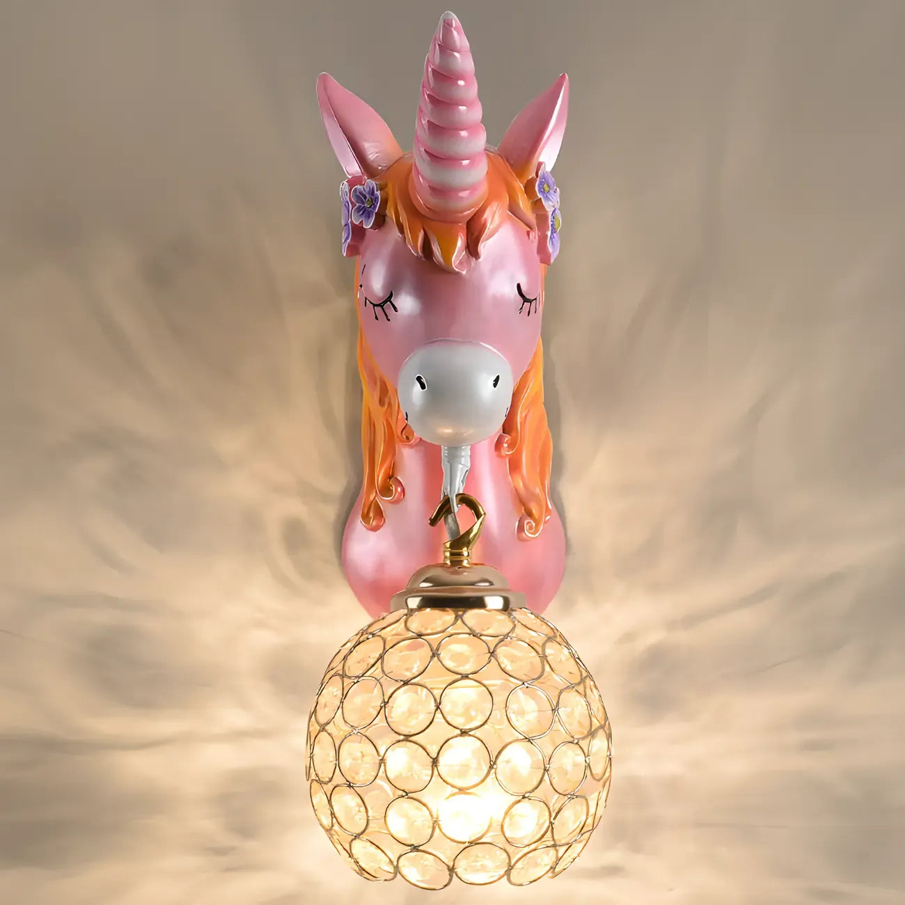 Applique murale licorne pour enfant avec globe en cristal pour chambre à coucher