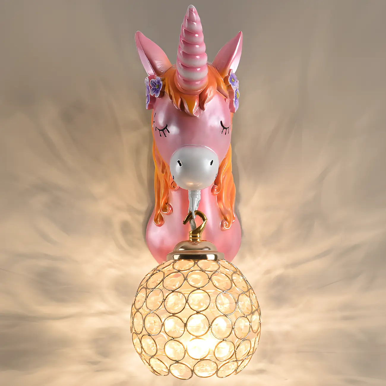 Applique murale licorne pour enfant avec globe en cristal pour chambre à coucher