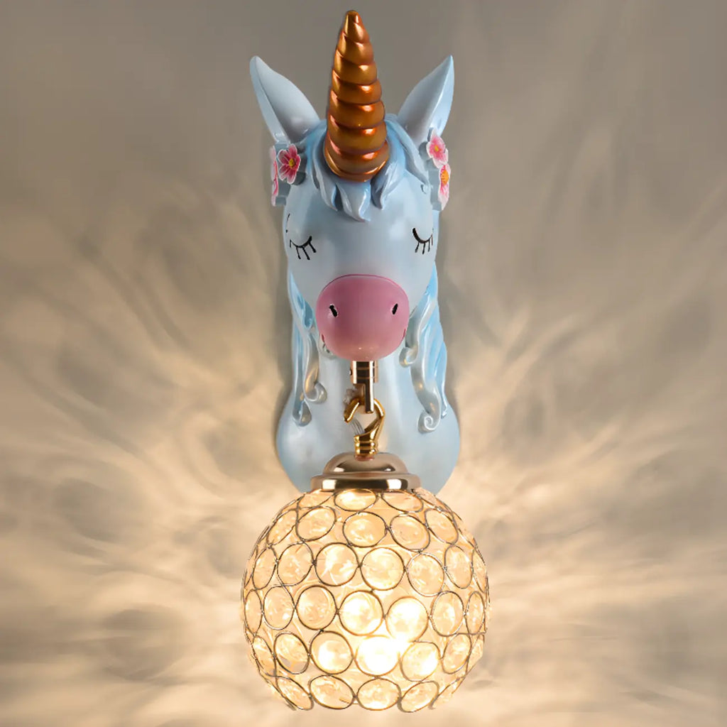 Applique murale licorne pour enfant avec globe en cristal pour chambre à coucher