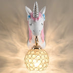 Applique murale licorne pour enfant avec globe en cristal pour chambre à coucher