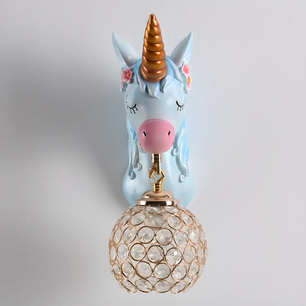 Applique murale licorne pour enfant avec globe en cristal pour chambre à coucher