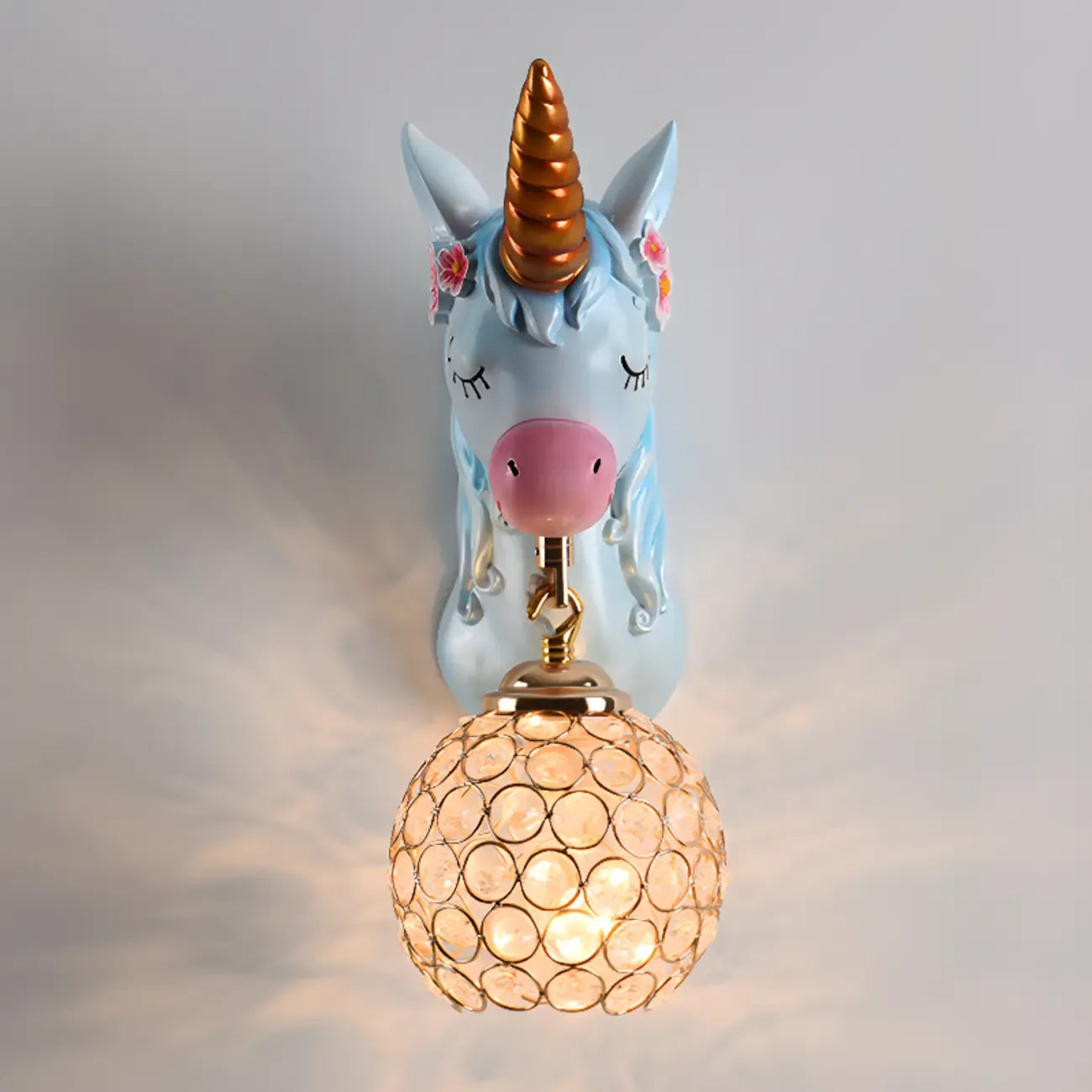 Applique murale licorne pour enfant avec globe en cristal pour chambre à coucher