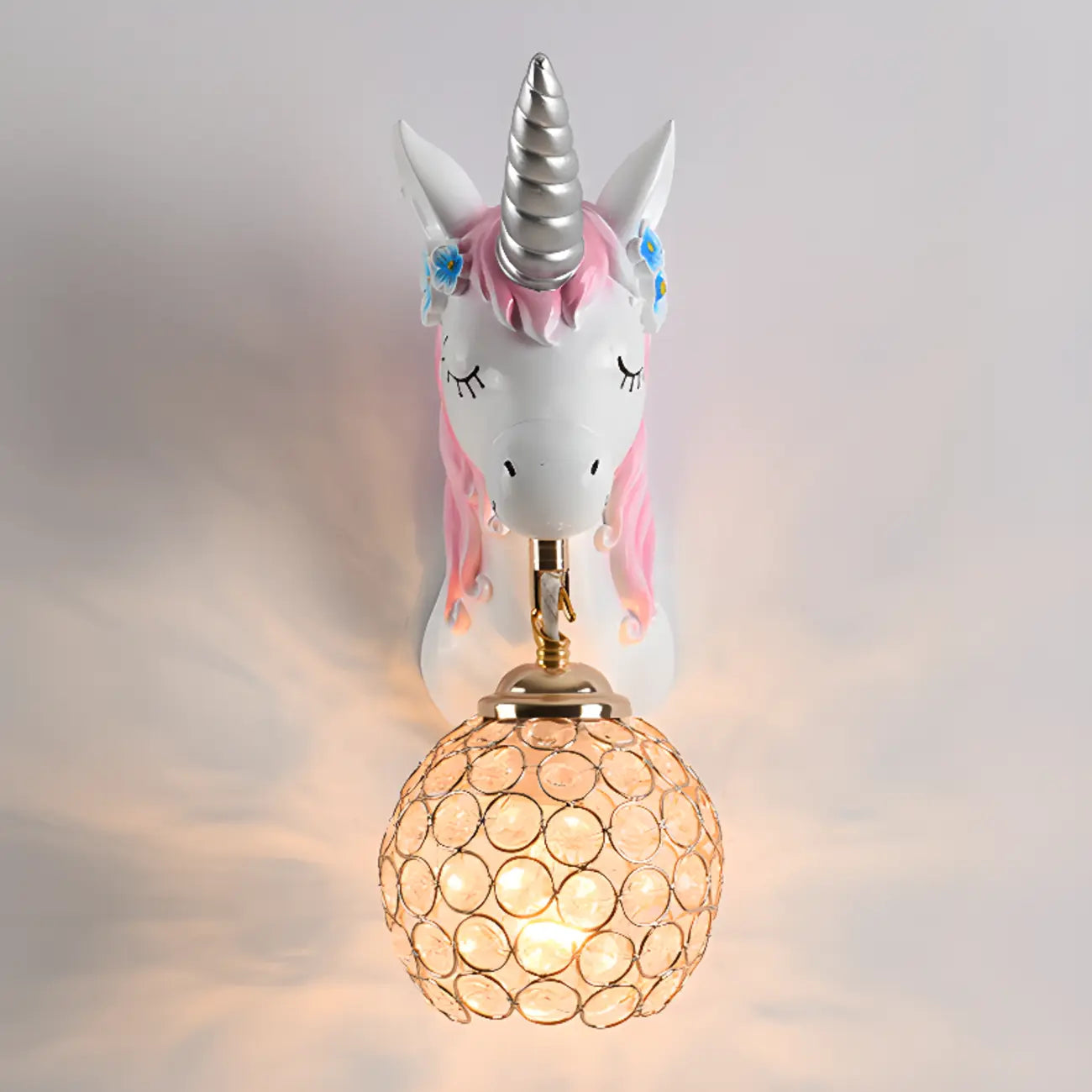 Applique murale licorne pour enfant avec globe en cristal pour chambre à coucher