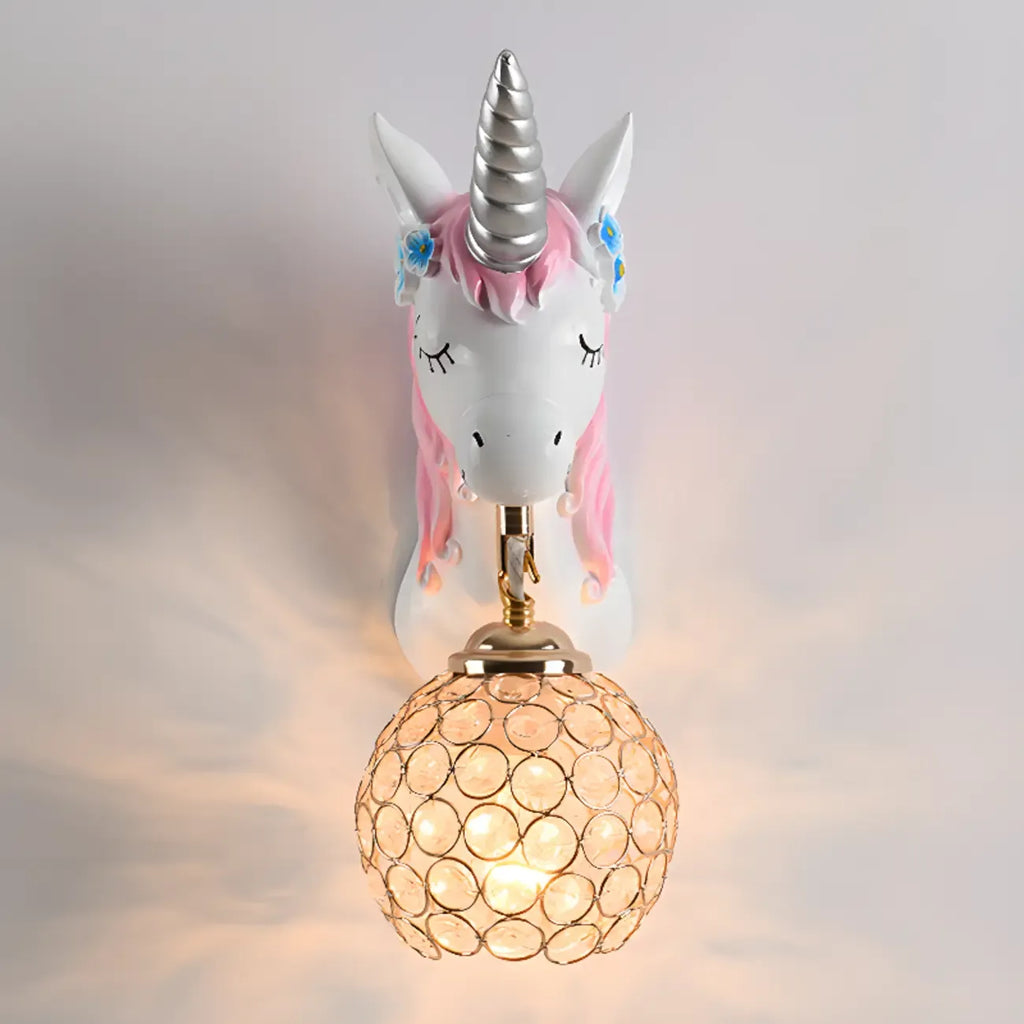 Applique murale licorne pour enfant avec globe en cristal pour chambre à coucher