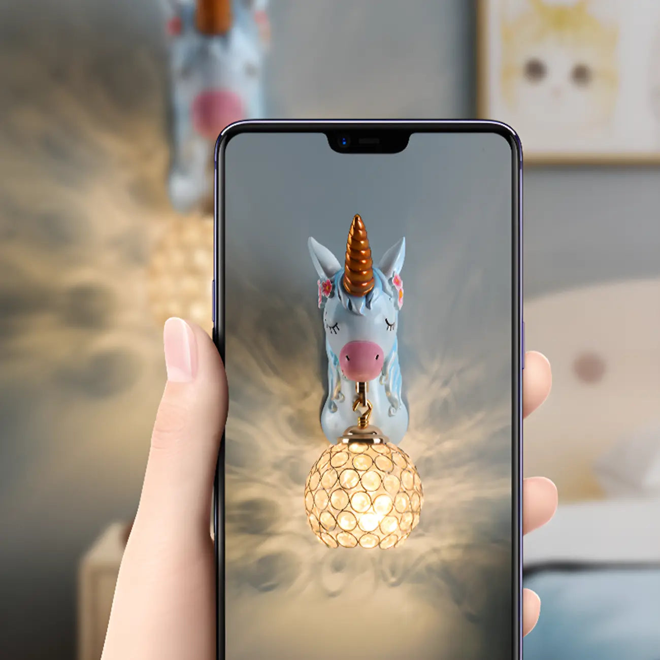 Applique murale licorne pour enfant avec globe en cristal pour chambre à coucher