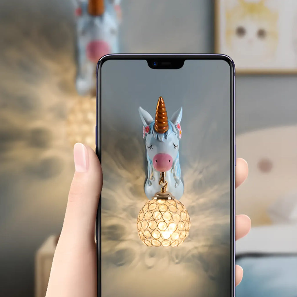 Applique murale licorne pour enfant avec globe en cristal pour chambre à coucher