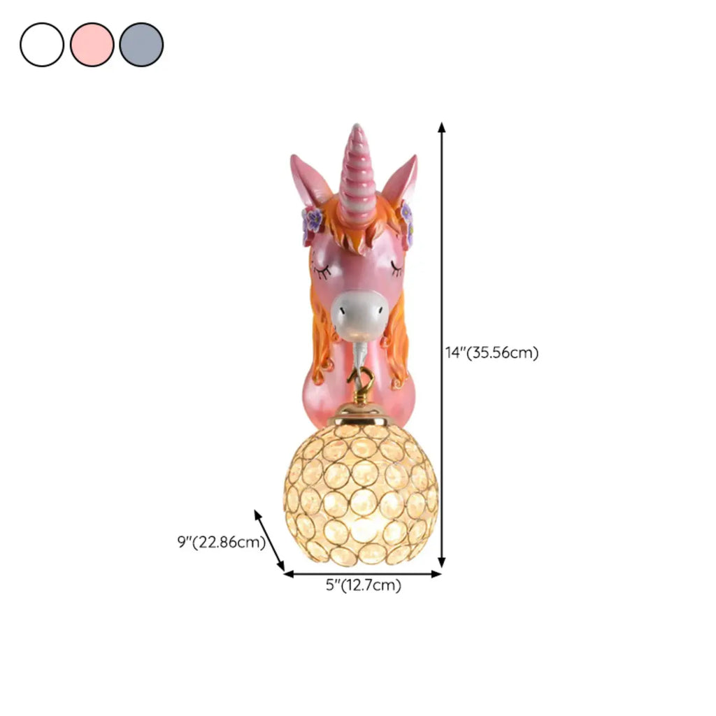 Applique murale licorne pour enfant avec globe en cristal pour chambre à coucher