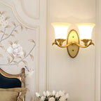 Applique murale en laiton de 25 à 35 cm avec abat-jour en verre pour chambre à coucher