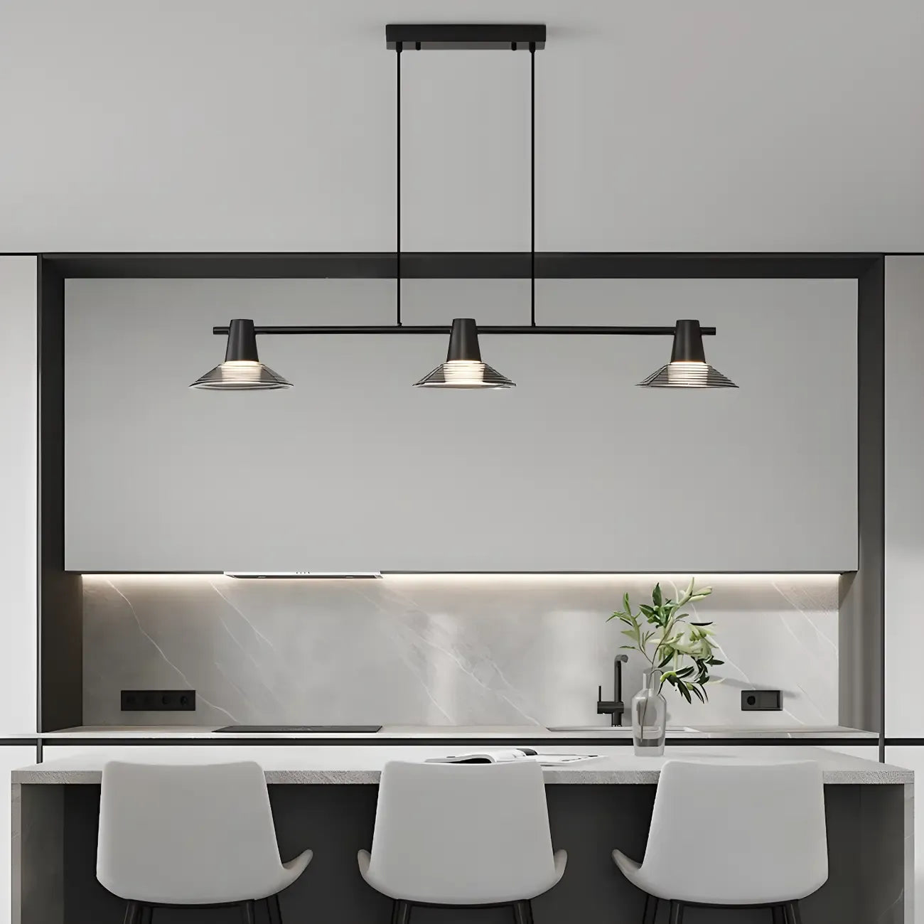 Applique murale moderne en verre noir conique à 3 lumières pour îlot central