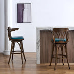 Sgabello da bar girevole imbottito in pelle blu anticata