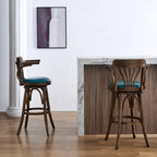 Sgabello da bar girevole imbottito in pelle blu anticata